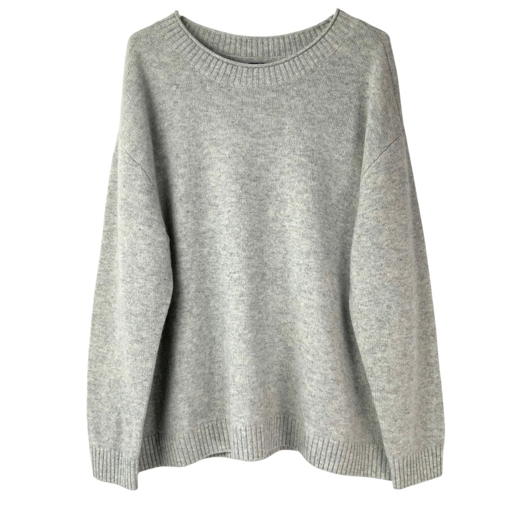 Lands' End Gray Cashmere Sweater 1X Pullover Scoop Neck Long Sleeve Ribbed Trim